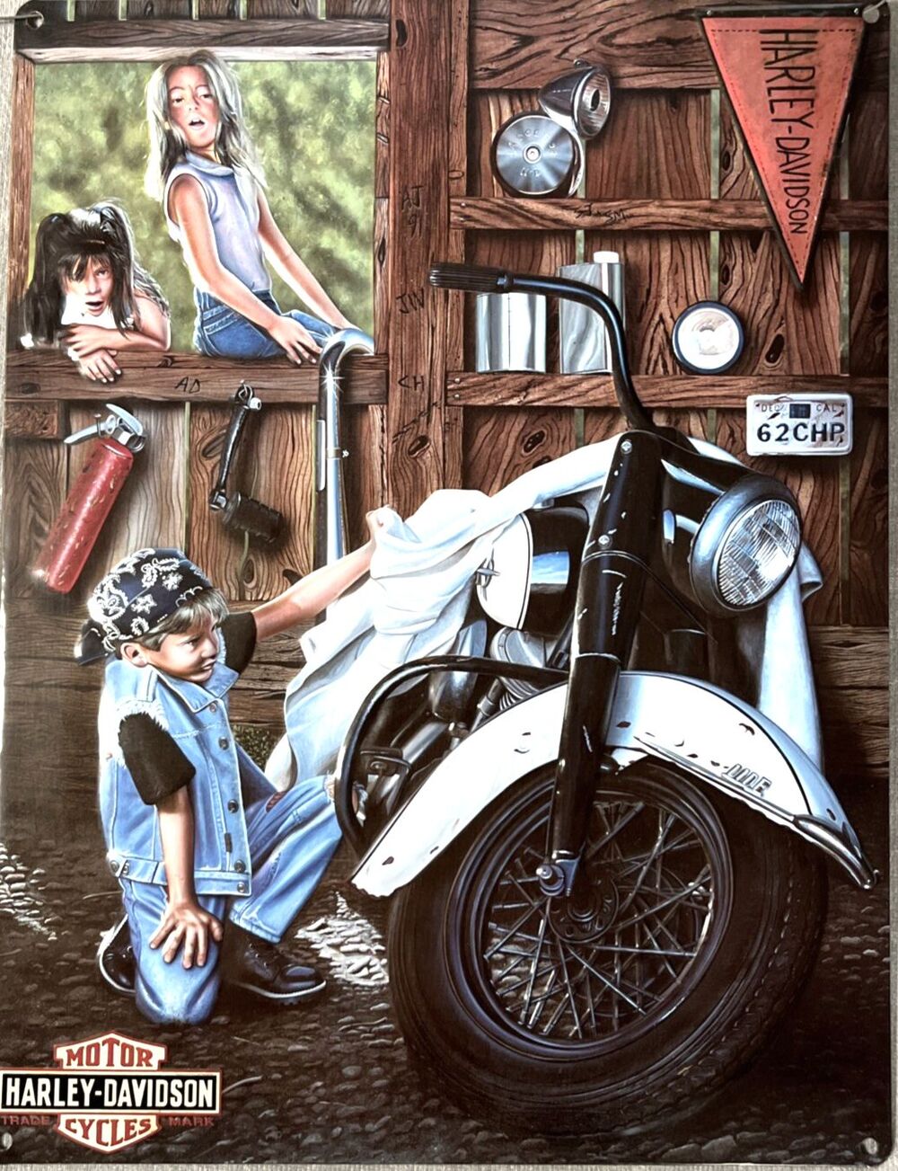 Vtg Harley-Davidson Ande Rooney H-D Curious Kids 2010901 Tin Embossed Sign 2014
